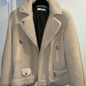 MANGO MNG Casual Faux Shearling Jacket XS Motorcycle Biker Sherpa Fur Teddy coat